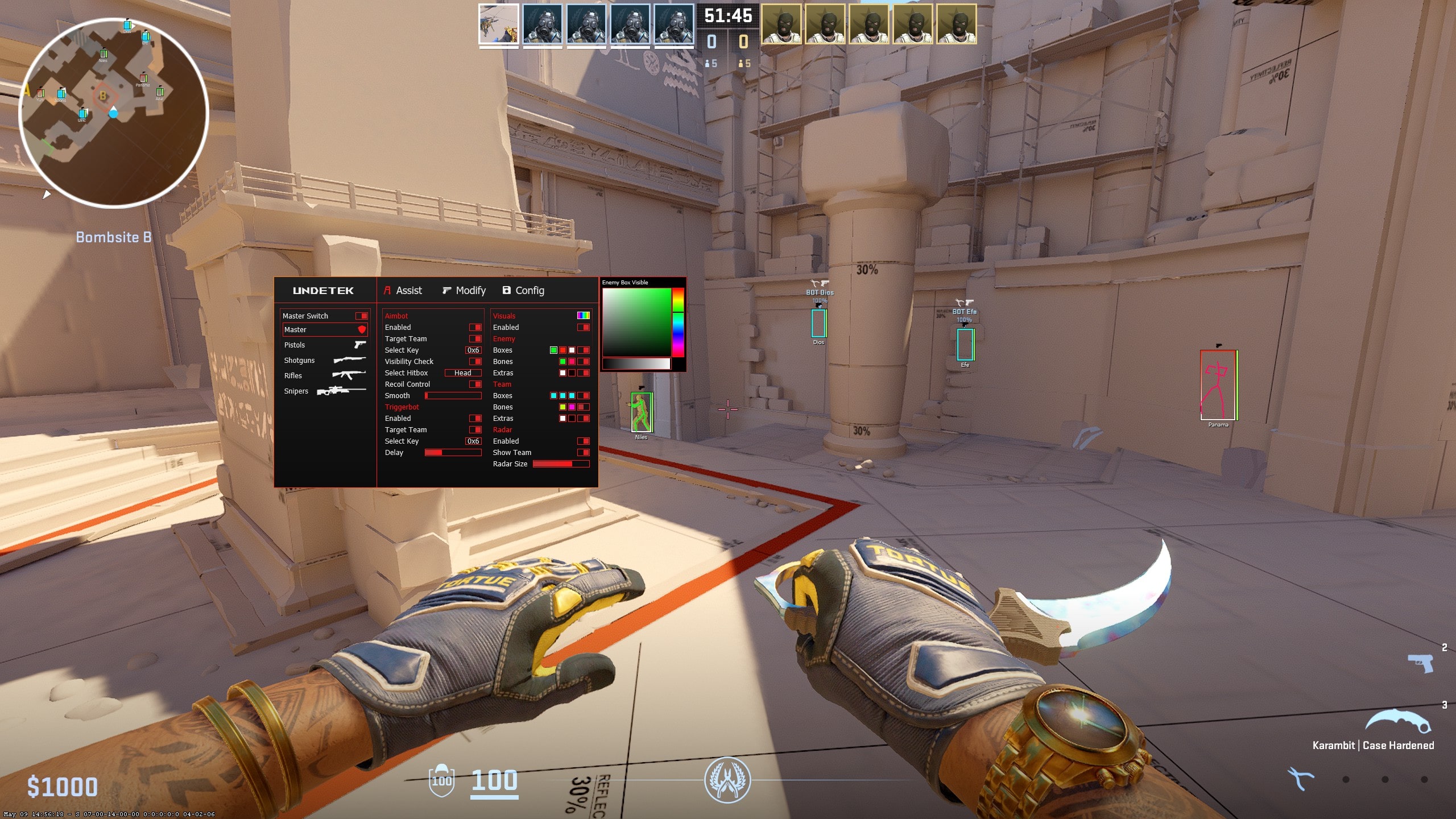 CS2 software settings displayed in the Undetek Plus menu